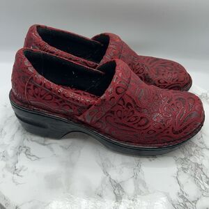 B.O.C Deep Red Paisley Embossed Suede Peggy Clog-EUR 39/US 8